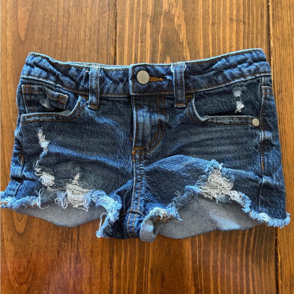 Denim Distressed Girls Shorts - Dark Blue